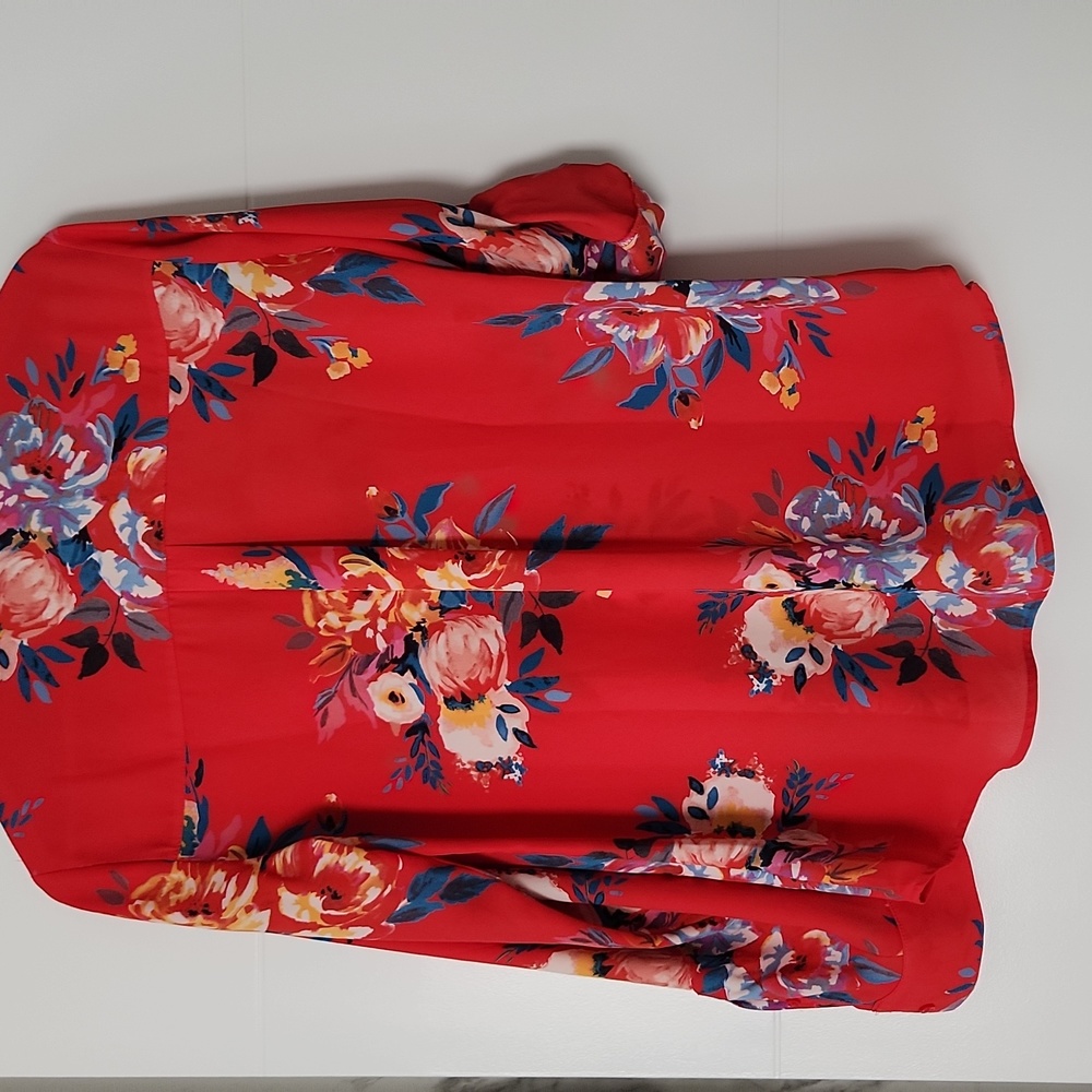 Express Red Floral Button-Down Shirt - Picture 4 of 4
